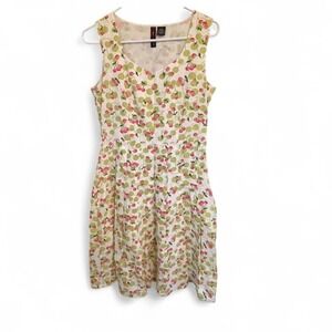 Tease Sleeveless Cherry Cotton Dress 8 White Pink Green Vacation Preppy Casual